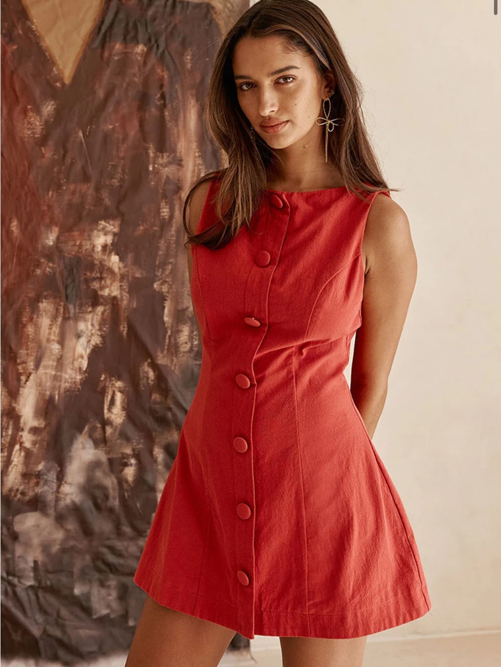 Sabo Skirt Red Mini Dress with Front Buttons